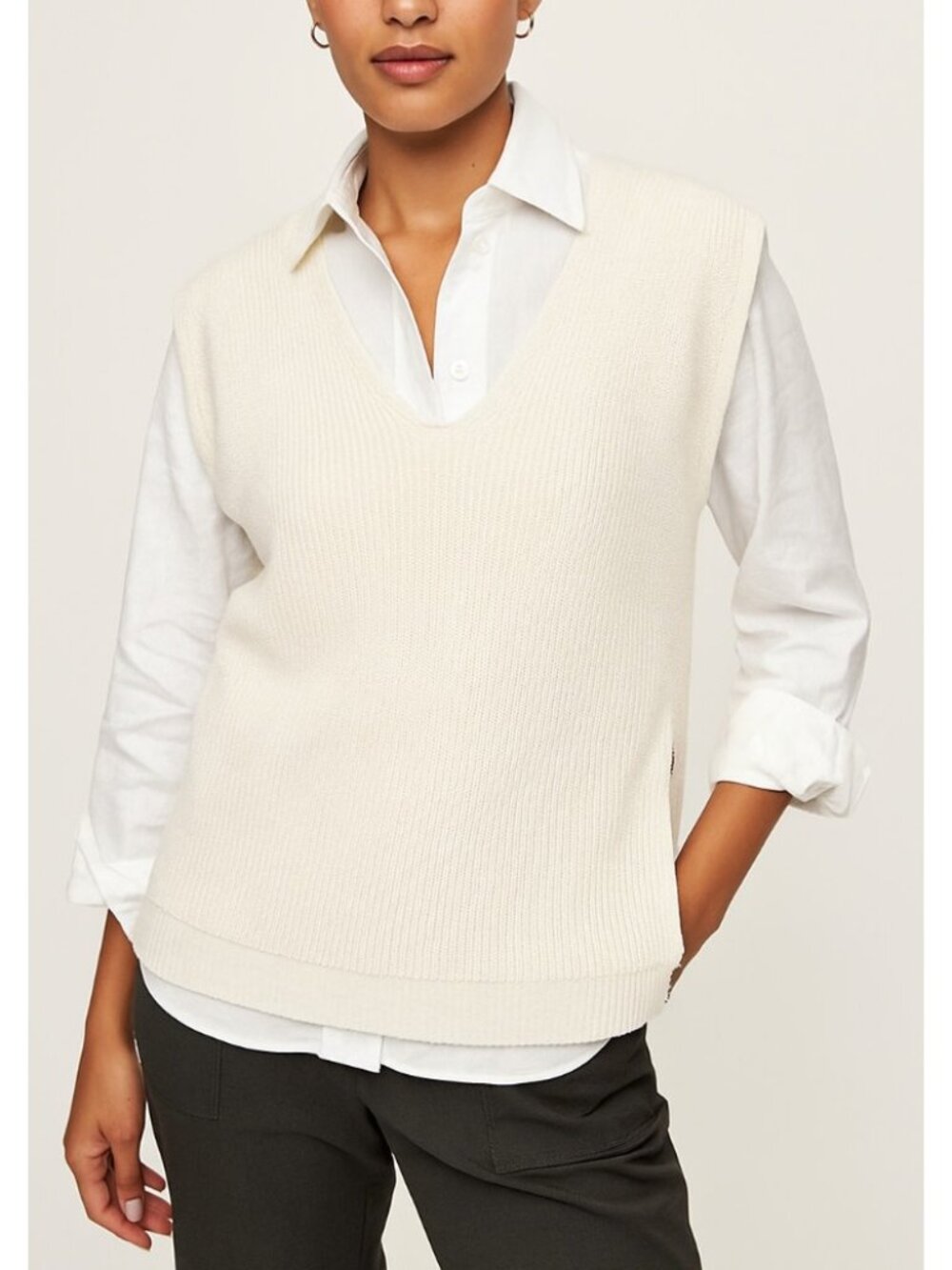 Banana Republic Ribbed Knit Zip Vest Womens XLarge Beige Sleeveless